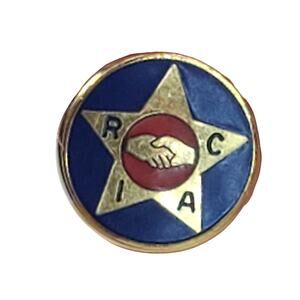 Antique RICA Retail Clerks Union Blue Red Gold Tiny Enamel Pin Pinback